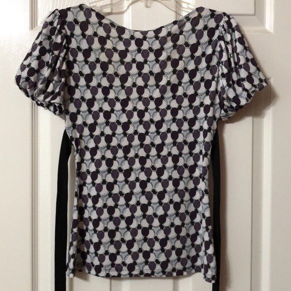 Candie's Womens Blouse White V-Neck with Purple and Black Dots Size Small - Picture 3 of 6